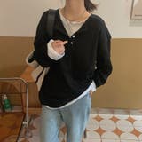 ブラック | レイヤード風スウェット おしゃれ 無地 | Miniministore