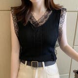 ブラック | Vネック レースキャミソール レディース | Miniministore