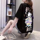 ブラック | プリントTシャツ チュニックロンt 半袖 | Miniministore