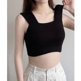 ブラック | ショート丈 カップ付きニットタンクトップ | ANGELCLOSET