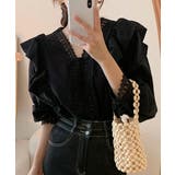 ブラック | フリルブラウス レース切替ブラウス 薄手 | Miniministore