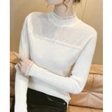 オフホワイト | ハイネックニットトップスフリルニットソー | Miniministore