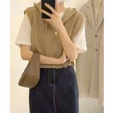 ベージュ | フード付きジップニットベスト ショート丈 | Miniministore