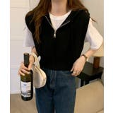 ブラック | フード付きジップニットベスト ショート丈 | Miniministore