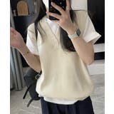 アイボリー | ニットベスト レディースチョッキ 重ね着 | Miniministore