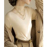 ライトベージュ | レースカットソー切り替えインナートップス | ANGELCLOSET