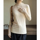 ライトベージュ | レースカットソー切り替えインナートップス | ANGELCLOSET