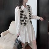 チェック柄*ホワイト | ベストシャツワンピースセット レディース | Miniministore
