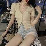 フリルリブニットレディース Vネック薄手 | Miniministore | 詳細画像10