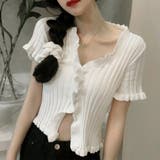フリルリブニットレディース Vネック薄手 | Miniministore | 詳細画像7