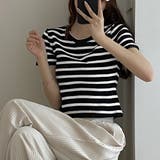 リブ編みニットレディースボーダーTシャツ | Miniministore | 詳細画像5