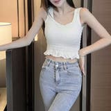 カップ付きシャーリングタンクトップ 幅広 | Miniministore | 詳細画像4