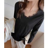 レース長袖トップスVネックカットソー秋服 | Miniministore | 詳細画像8 