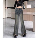 インディゴブルー | フレアデニムパンツ ハイウエストジーンズ | Miniministore