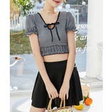ブラック | ギンガムチェック水着セット露出控えめ水着 | SUNSHINE CLOSET