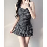 ブラック | ドット柄ワンピース水着ホルターネック水着 | Miniministore