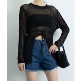 ブラック | 透かし編みニットトップス レディース長袖 | SUNSHINE CLOSET