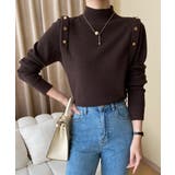 ブラウン | メタルボタンニットトップスプチハイネック | Miniministore