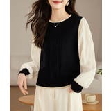 ブラック | 異素材ドッキングニットトップスレディース | ANGELCLOSET
