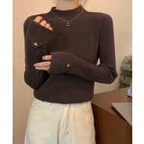 ブラウン | プチハイネックニットトップス 袖口ボタン | Miniministore