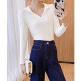 ホワイト | ポロカラー リブニットトップス Vネック | Miniministore