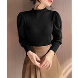 ブラック | ニットセーターパフスリーブニットトップス | Miniministore