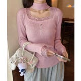 ピンク | チョーカー風 リブニットトップス 韓国風 | Miniministore