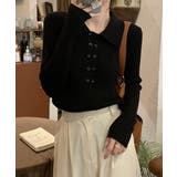 ブラック | ポロニットトップスきれいめニットセーター | Miniministore