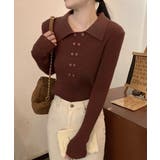 ブラウン | ポロニットトップスきれいめニットセーター | Miniministore