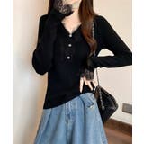 ブラック | ニットトップス レース切り替えリブニット | Miniministore