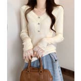 アイボリー | ニットトップス レース切り替えリブニット | Miniministore