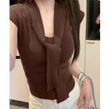 ブラウン系 | ボウタイサマーニット Vネックトップス | ANGELCLOSET