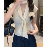 アイボリー | ボウタイサマーニット Vネックトップス | ANGELCLOSET