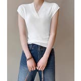 ホワイト | サマーニット フレンチスリーブ トップス | ANGELCLOSET