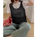 ブラック | 透かし編みニットベスト 重ね着ニットジレ | Miniministore