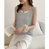 グレー | 透かし編みニットベスト 重ね着ニットジレ | Miniministore