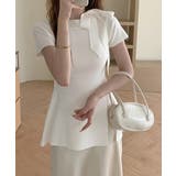ホワイト | リボン付きニットトップス サイドスリット | Miniministore