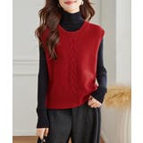 レッド | ケーブル編み ニットベスト バックボタン | Miniministore