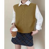 マスタード | ケーブル編み ニットベスト バックボタン | Miniministore