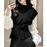 ブラック | ニットベスト フロントボタン ニットジレ | Miniministore