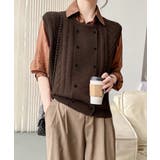 ブラウン | ケーブル編みニットベスト ダブルブレスト | Miniministore