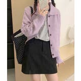 ラベンダー | ケーブル編みニットカーディガン ビッグ襟 | Miniministore