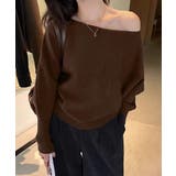 ブラウン | ボートネックニットトップスオフショルダー | Miniministore