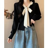 ブラック | ボウタイニットトップス フリル襟 ニット | SUNSHINE CLOSET