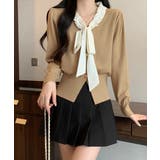 ダークベージュ | ボウタイニットトップス フリル襟 ニット | SUNSHINE CLOSET