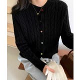 ブラック | ケーブルニットカーディガン 前開きニット | Miniministore