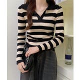 ブラック系(ボーダー) | ポロニットドローストリングリブニット薄手 | Miniministore