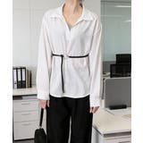 ホワイト | レイヤード風シャツブラウスベルト付き春服 | Miniministore