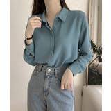 ブルーグリーン | シャツブラウス 隠しボタン ブラウス長袖 | Miniministore
