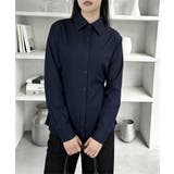ネイビー | サイドボタンタックシャツブラウス長袖春服 | Miniministore
